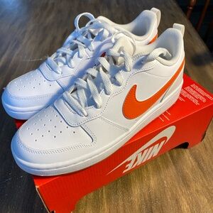 Nike Kids White Sneakers with Orange Swoosh Accent NWB